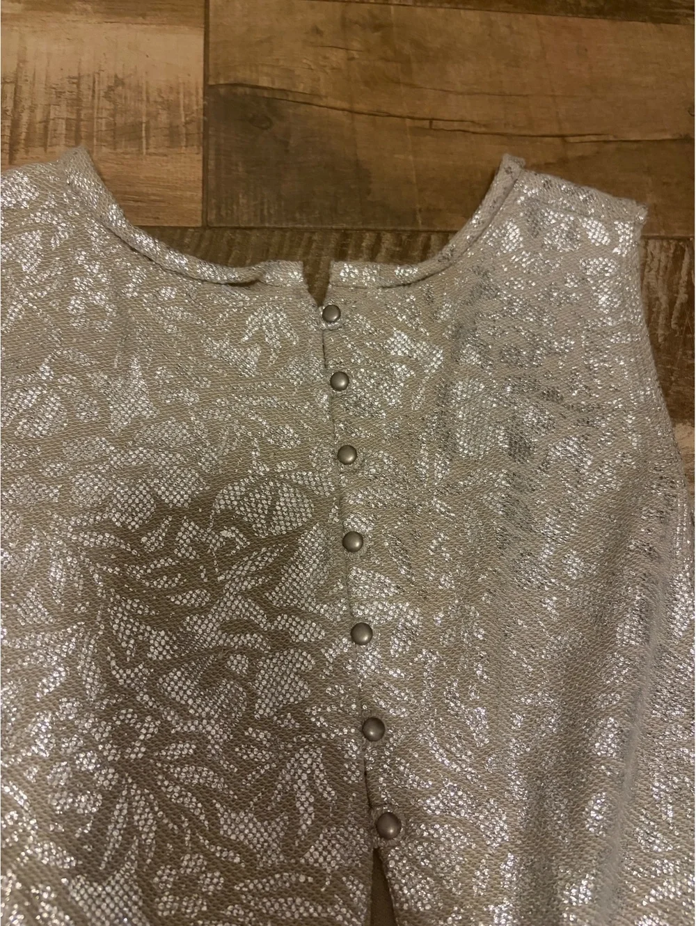 Free People Silver Metallic Crop Top Back Buttons Size Small